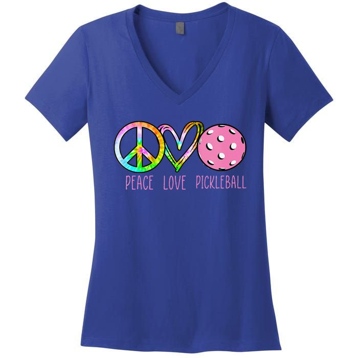 Girls Pickleball Retired Ladies Peace Love Pickleball Women's V-Neck T-Shirt