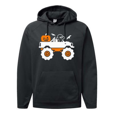 Ghost Pumpkin Riding Monster Truck Lazy Halloween Costume Performance Fleece Hoodie