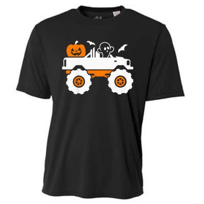 Ghost Pumpkin Riding Monster Truck Lazy Halloween Costume Cooling Performance Crew T-Shirt