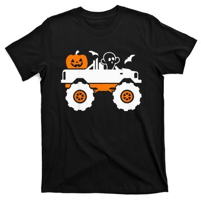 Ghost Pumpkin Riding Monster Truck Lazy Halloween Costume T-Shirt