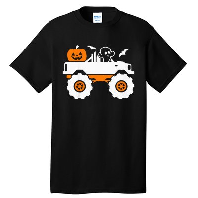 Ghost Pumpkin Riding Monster Truck Lazy Halloween Costume Tall T-Shirt