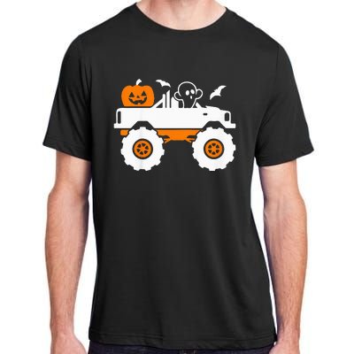 Ghost Pumpkin Riding Monster Truck Lazy Halloween Costume Adult ChromaSoft Performance T-Shirt