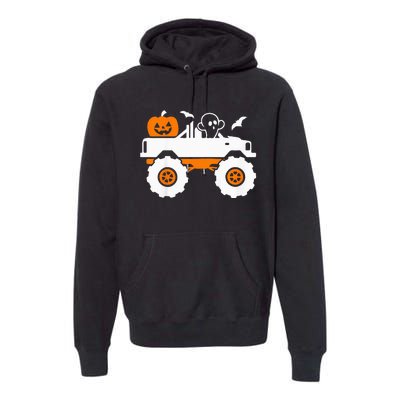 Ghost Pumpkin Riding Monster Truck Lazy Halloween Costume Premium Hoodie