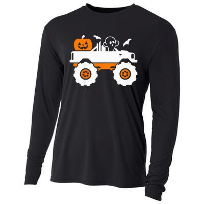 Ghost Pumpkin Riding Monster Truck Lazy Halloween Costume Cooling Performance Long Sleeve Crew