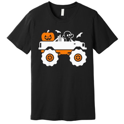 Ghost Pumpkin Riding Monster Truck Lazy Halloween Costume Premium T-Shirt