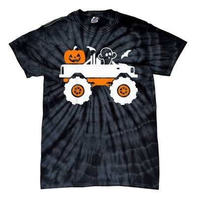 Ghost Pumpkin Riding Monster Truck Lazy Halloween Costume Tie-Dye T-Shirt