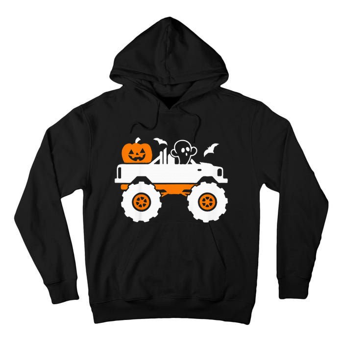 Ghost Pumpkin Riding Monster Truck Lazy Halloween Costume Tall Hoodie