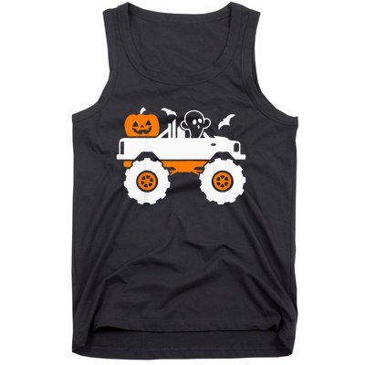 Ghost Pumpkin Riding Monster Truck Lazy Halloween Costume Tank Top