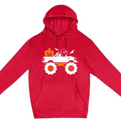 Ghost Pumpkin Riding Monster Truck Lazy Halloween Costume Premium Pullover Hoodie