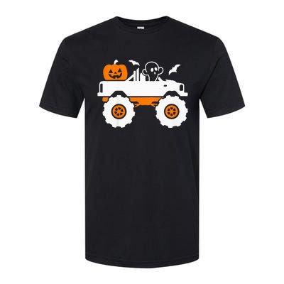 Ghost Pumpkin Riding Monster Truck Lazy Halloween Costume Softstyle CVC T-Shirt