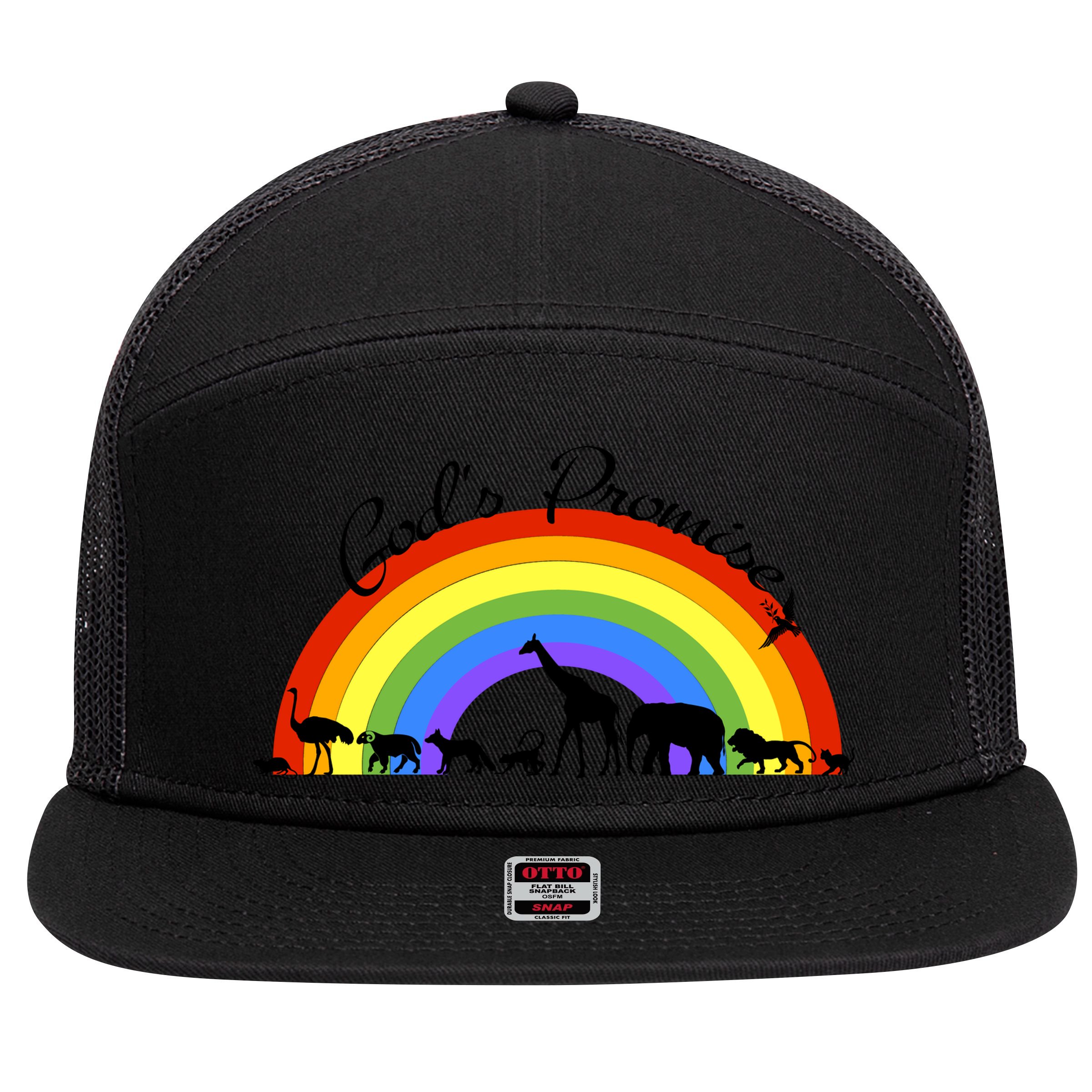God's Promise Rainbow, Animals Of Noah's Ark 7 Panel Mesh Trucker Snapback Hat