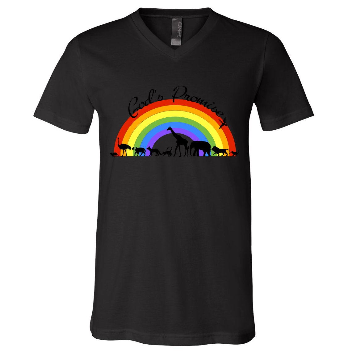 God's Promise Rainbow, Animals Of Noah's Ark V-Neck T-Shirt