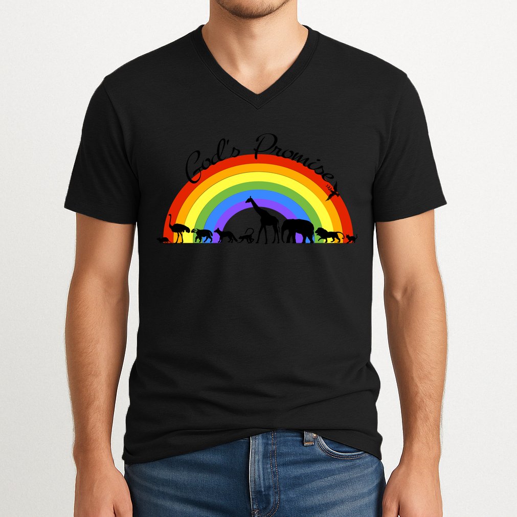 God's Promise Rainbow, Animals Of Noah's Ark V-Neck T-Shirt