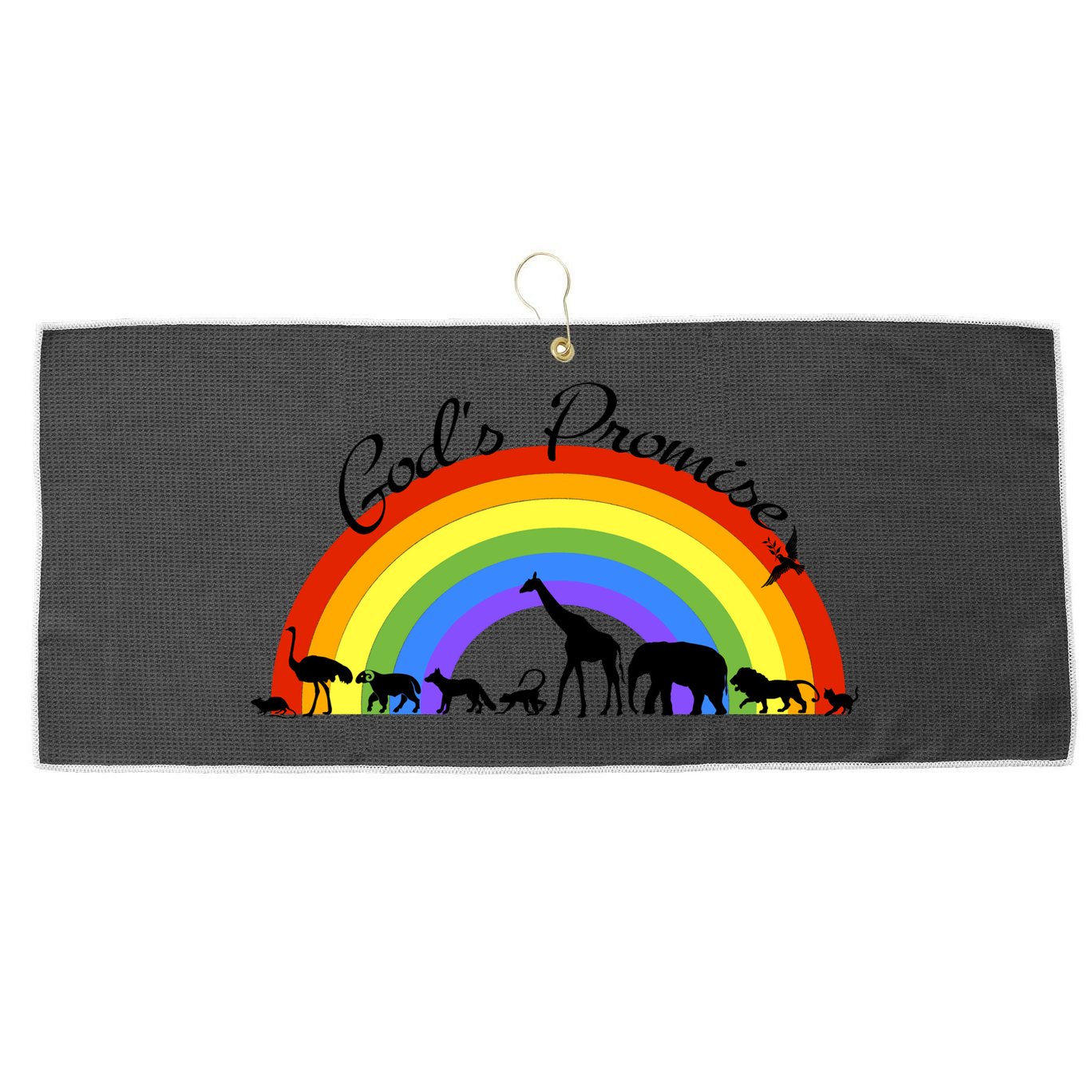 God's Promise Rainbow, Animals Of Noah's Ark Large Microfiber Waffle Golf Towel