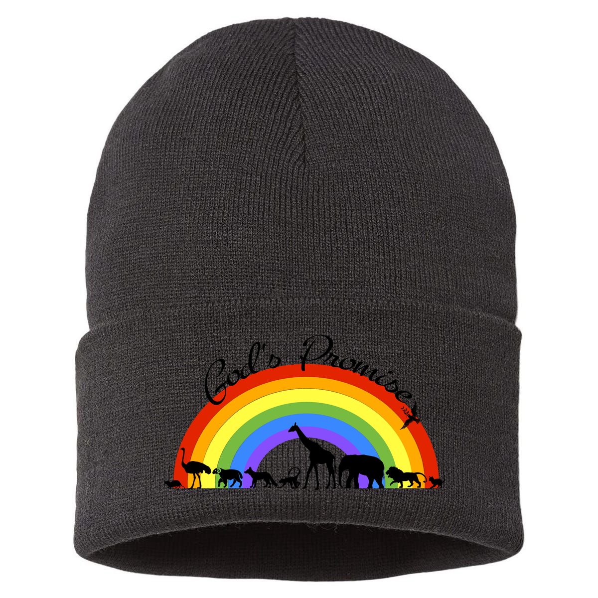 God's Promise Rainbow, Animals Of Noah's Ark Sustainable Knit Beanie