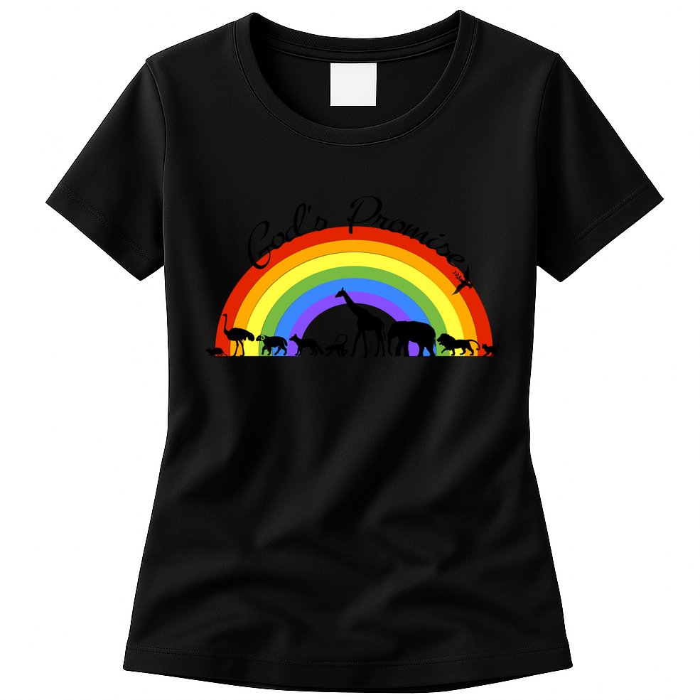 God's Promise Rainbow, Animals Of Noah's Ark Womens T-Shirt