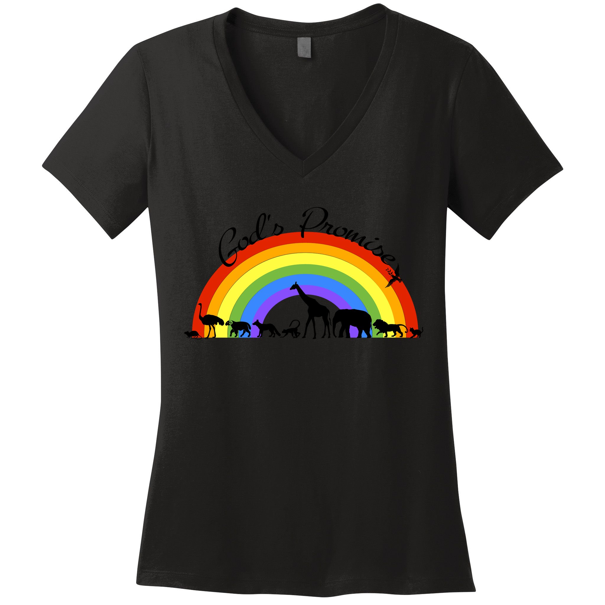 God's Promise Rainbow, Animals Of Noah's Ark Women's V-Neck T-Shirt