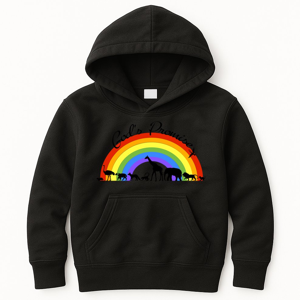 God's Promise Rainbow, Animals Of Noah's Ark Kids Hoodie