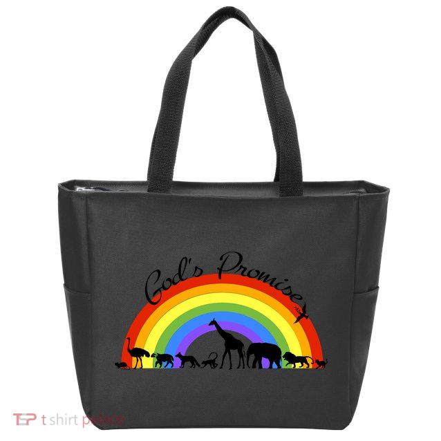 God's Promise Rainbow, Animals Of Noah's Ark Zip Tote Bag