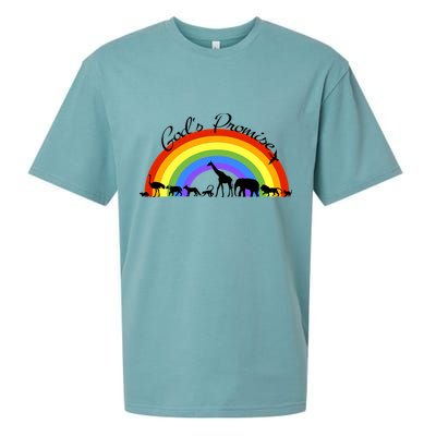 God's Promise Rainbow, Animals Of Noah's Ark Sueded Cloud Jersey T-Shirt