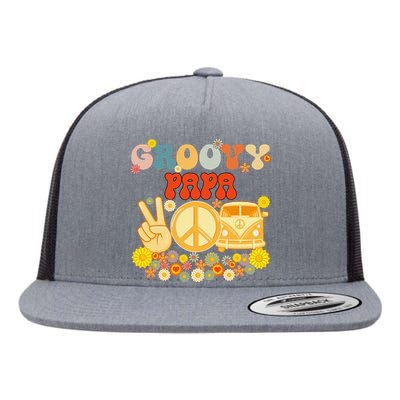 Groovy Papa Retro Matching Family Baby Shower Father's Day Flat Bill Trucker Hat