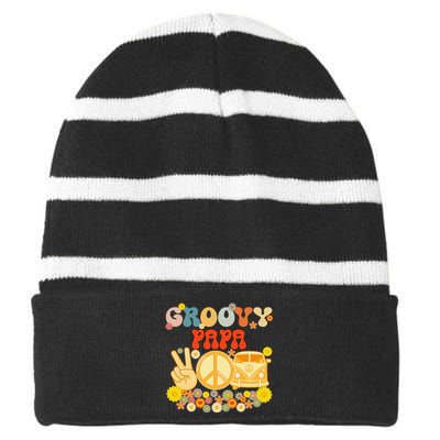 Groovy Papa Retro Matching Family Baby Shower Father's Day Striped Beanie with Solid Band