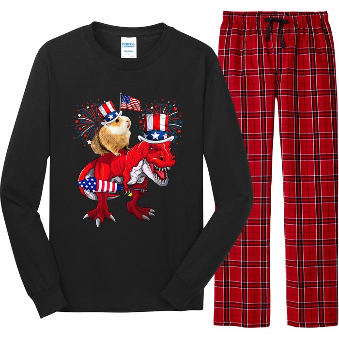 Guinea Pig Ridding TRex 4th Of July Fireworks Lover Family Long Sleeve Pajama Set