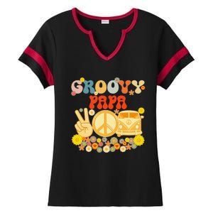 Groovy Papa Retro Matching Family Baby Shower Father's Day Ladies Halftime Notch Neck Tee