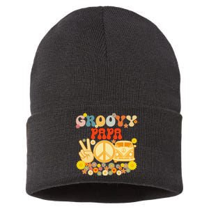 Groovy Papa Retro Matching Family Baby Shower Father's Day Sustainable Knit Beanie