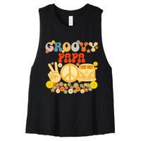 Groovy Papa Retro Matching Family Baby Shower Father's Day Women's Racerback Cropped Tank