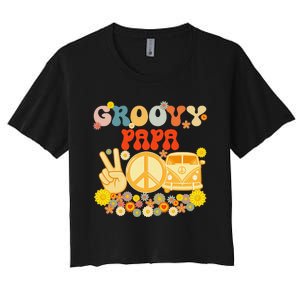 Groovy Papa Retro Matching Family Baby Shower Father's Day Women's Crop Top Tee