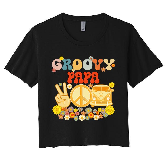 Groovy Papa Retro Matching Family Baby Shower Father's Day Women's Crop Top Tee