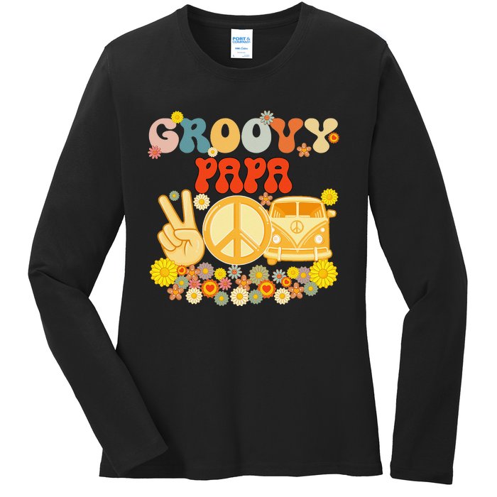 Groovy Papa Retro Matching Family Baby Shower Father's Day Ladies Long Sleeve Shirt