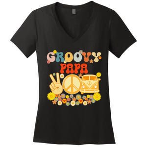 Groovy Papa Retro Matching Family Baby Shower Father's Day Women's V-Neck T-Shirt