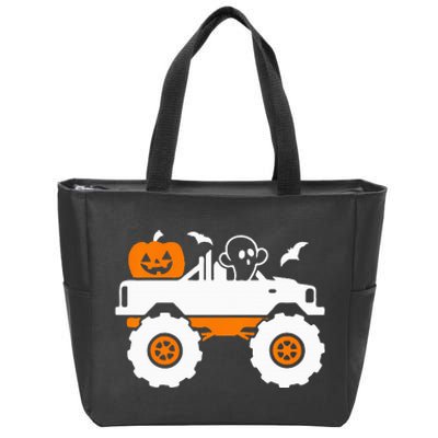 Ghost Pumpkin Riding Monster Truck Lazy Halloween Costume Zip Tote Bag