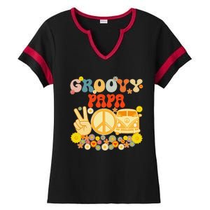 Groovy Papa Retro Matching Family Baby Shower Fathers Day Gift Ladies Halftime Notch Neck Tee