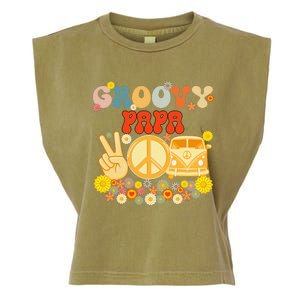 Groovy Papa Retro Matching Family Baby Shower Fathers Day Gift Garment-Dyed Women's Muscle Tee