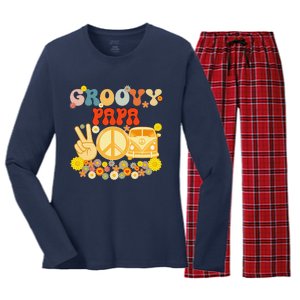 Groovy Papa Retro Matching Family Baby Shower Fathers Day Gift Women's Long Sleeve Flannel Pajama Set 