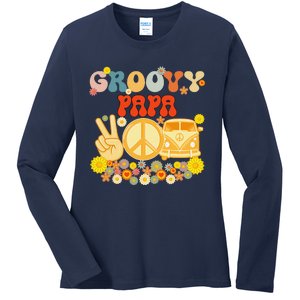 Groovy Papa Retro Matching Family Baby Shower Fathers Day Gift Ladies Long Sleeve Shirt