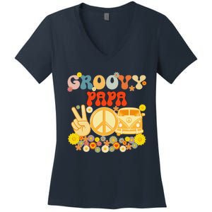 Groovy Papa Retro Matching Family Baby Shower Fathers Day Gift Women's V-Neck T-Shirt