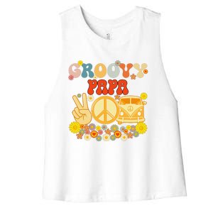 Groovy Papa Retro Matching Family Baby Shower Fathers Day Gift Women's Racerback Cropped Tank