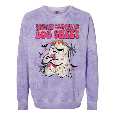 Groovy Pink Ribbon Mom Breast Cancer Is Boo Sheet Halloween Colorblast Crewneck Sweatshirt