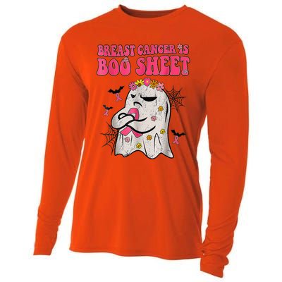 Groovy Pink Ribbon Mom Breast Cancer Is Boo Sheet Halloween Cooling Performance Long Sleeve Crew