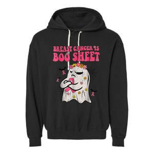 Groovy Pink Ribbon Mom Breast Cancer Is Boo Sheet Halloween Garment-Dyed Fleece Hoodie