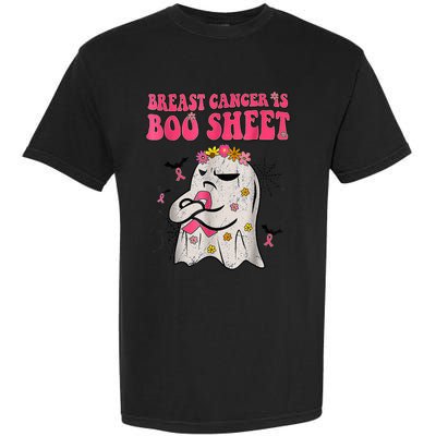 Groovy Pink Ribbon Mom Breast Cancer Is Boo Sheet Halloween Garment-Dyed Heavyweight T-Shirt