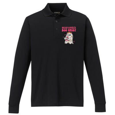 Groovy Pink Ribbon Mom Breast Cancer Is Boo Sheet Halloween Performance Long Sleeve Polo