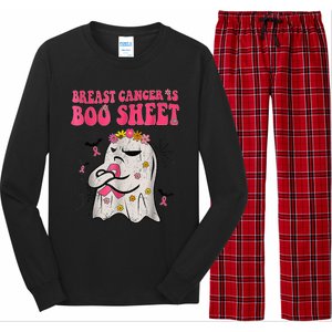 Groovy Pink Ribbon Mom Breast Cancer Is Boo Sheet Halloween Long Sleeve Pajama Set