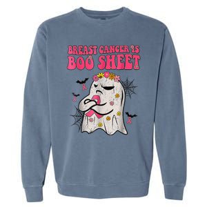 Groovy Pink Ribbon Mom Breast Cancer Is Boo Sheet Halloween Garment-Dyed Sweatshirt