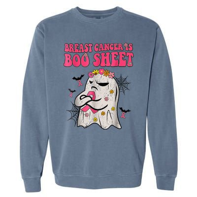 Groovy Pink Ribbon Mom Breast Cancer Is Boo Sheet Halloween Garment-Dyed Sweatshirt