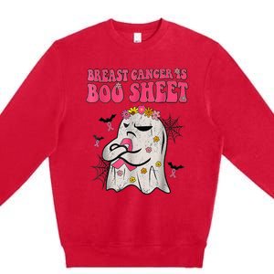 Groovy Pink Ribbon Mom Breast Cancer Is Boo Sheet Halloween Premium Crewneck Sweatshirt